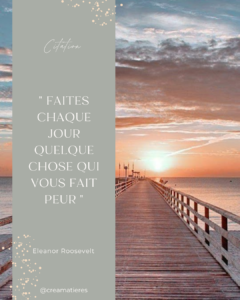 Photo d'un coucher de soleil avec une citation : faites chaque jour quelque chose qui vous fait peur